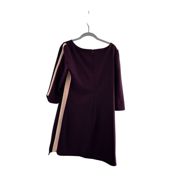 Vince Camuto Plum Dress Beige Detail Trim 3/4 Sleeve 8 USA Colorblock Retro Mod - Picture 2 of 7